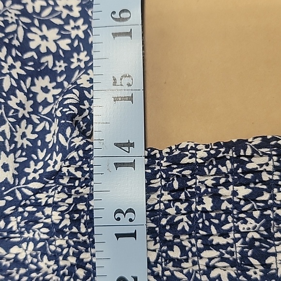 Mi ami, Size M, Halana, Blue Floral High Neck Blouse, Smocked Upper, Ruffle Hem - Picture 9 of 16